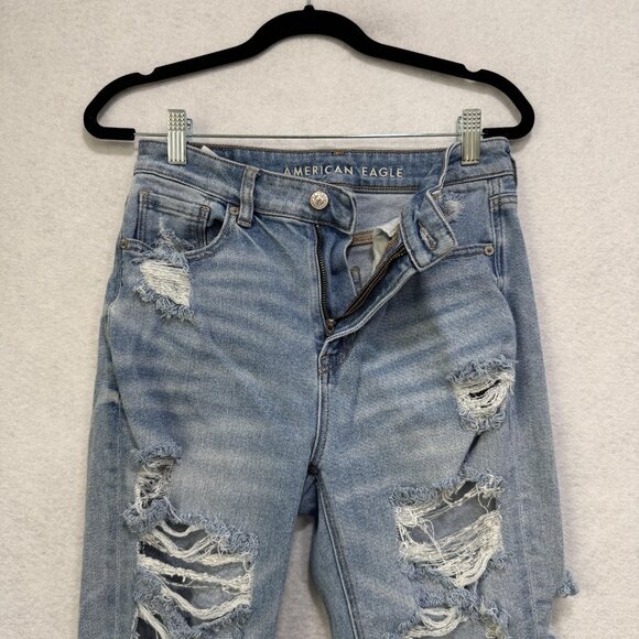 American Eagle Jeans Womens 4 Blue Distressed Mom Jean High Rise Ripped Denim - Picture 9 of 14